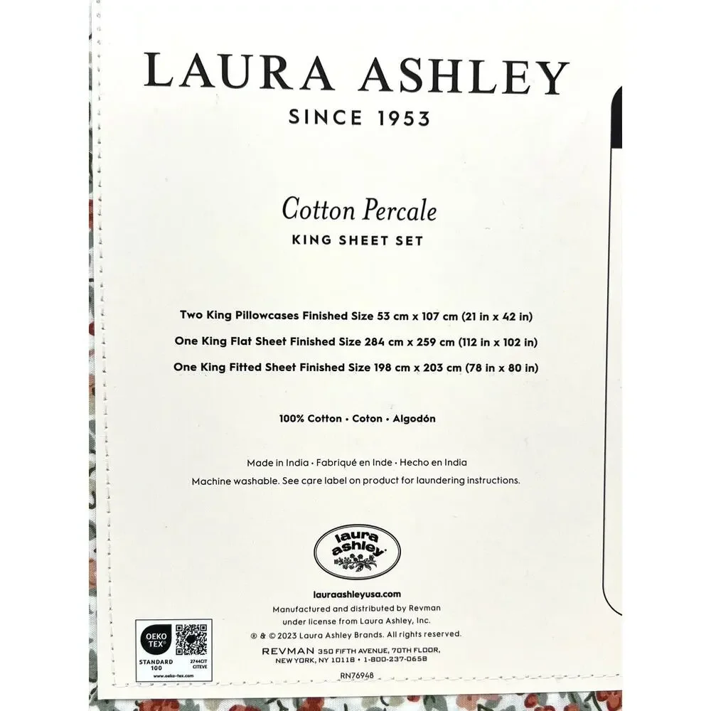 Laura Ashley Percale Cotton King Sheet Set Autumn Fall Colors Orange Emogene